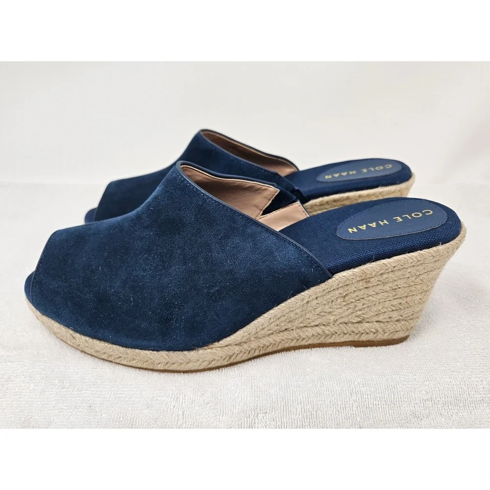 Cole Haan Southcrest Mule Blue Suede Espadrille Women's 11B Sandals W31551 NEW